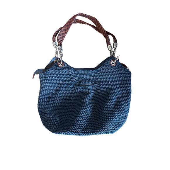 The Sak Indio Crochet Tote Hobo Bag Navy Preppy Boho - Picture 2 of 14